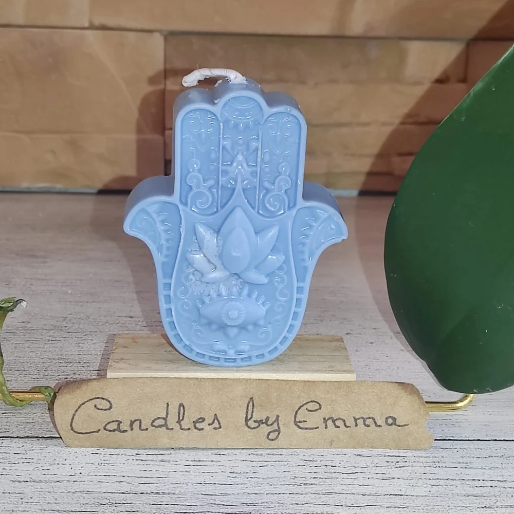 vela mano de fatima azul grande