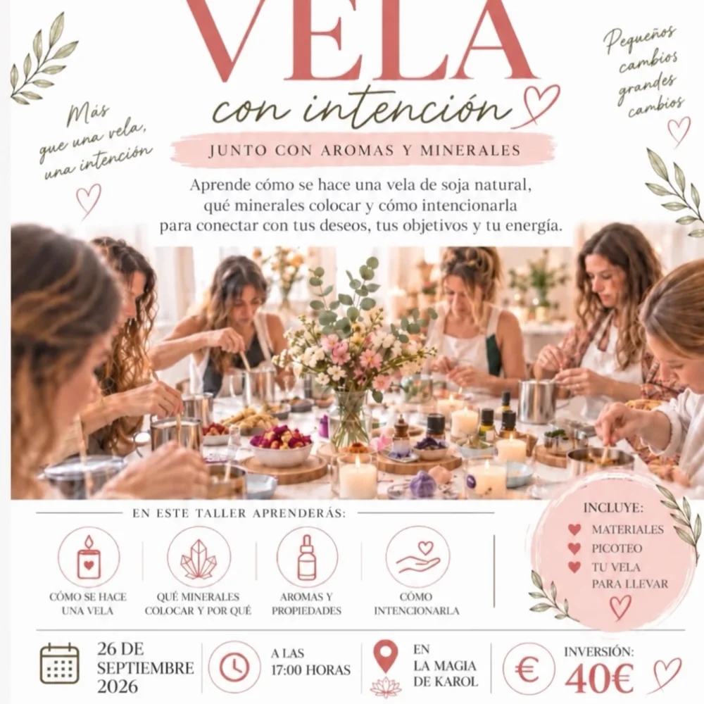 Taller Crea tu propia vela con intención en La Magia de Karol, Almoradí