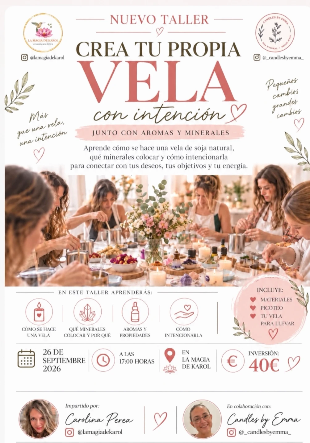 Taller Crea tu propia vela con intención en La Magia de Karol, Almoradí